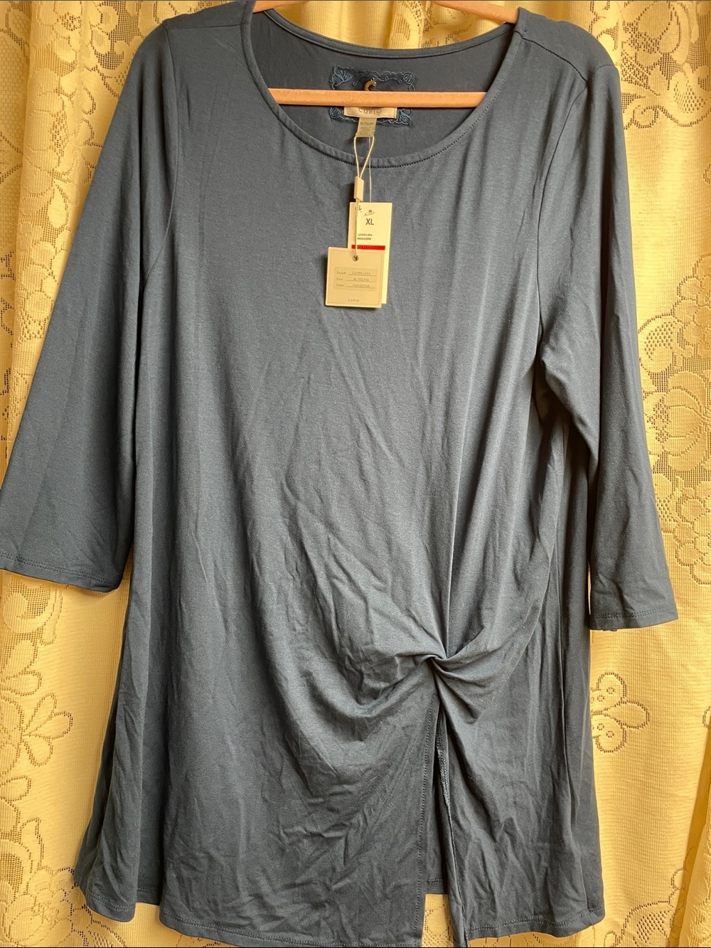 Cupio Indigo Blue Twist-Front 3/4 Sleeve Tunic Size XLG NWT